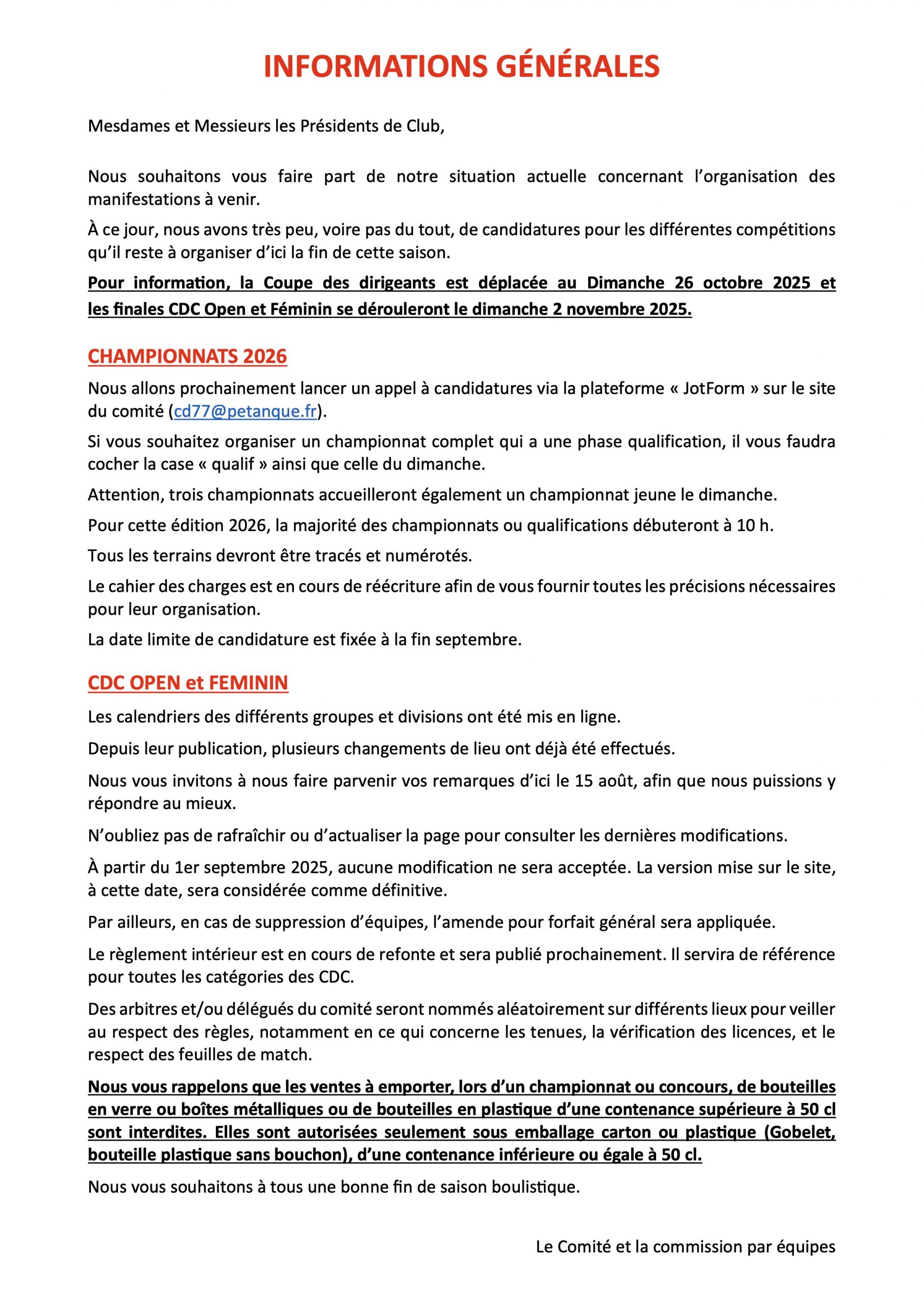 Lire la suite à propos de l’article INFOS GENERAL